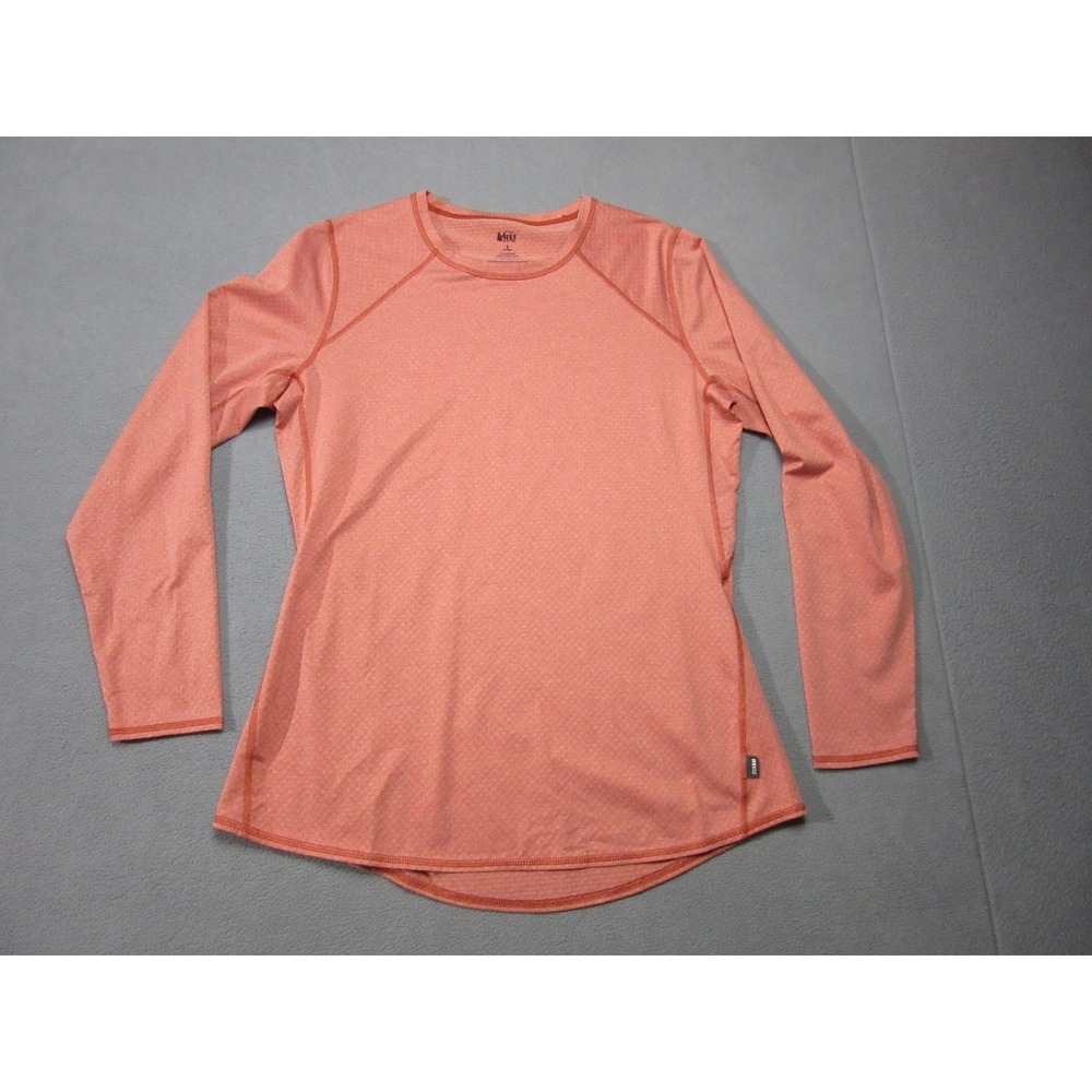 REI Shirt Womens Large Orange Heather Stretch Co-Op Base Layer Long Sleeve